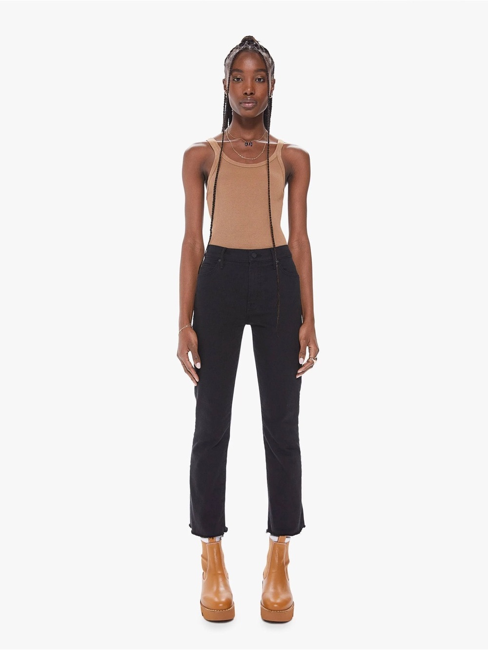 MOTHER The Rascal Ankle fray Jeans in Pitch